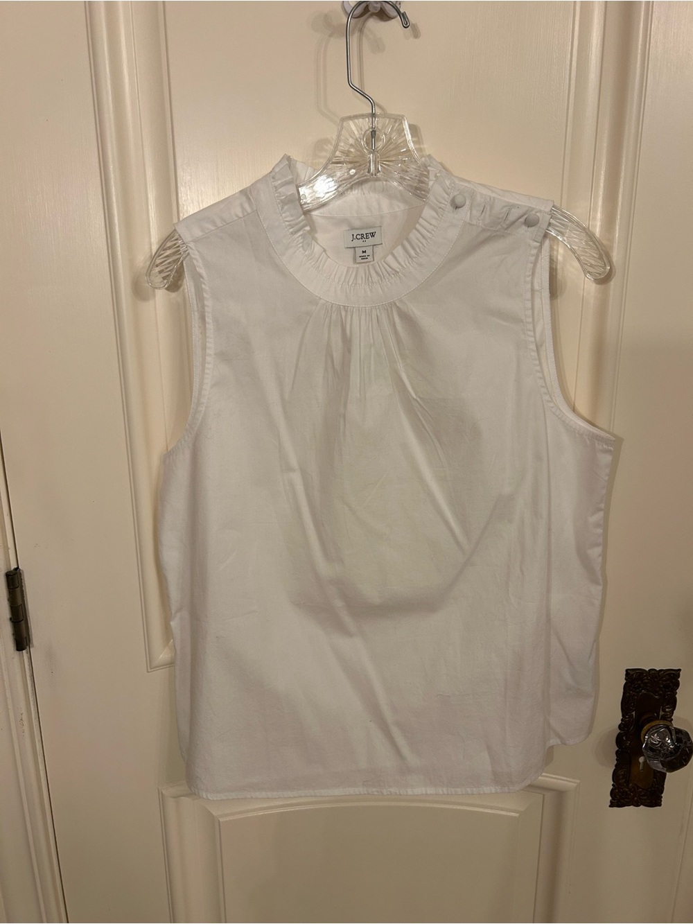 J. Crew White Ruffle-Neck Sleeveless Cotton Shell